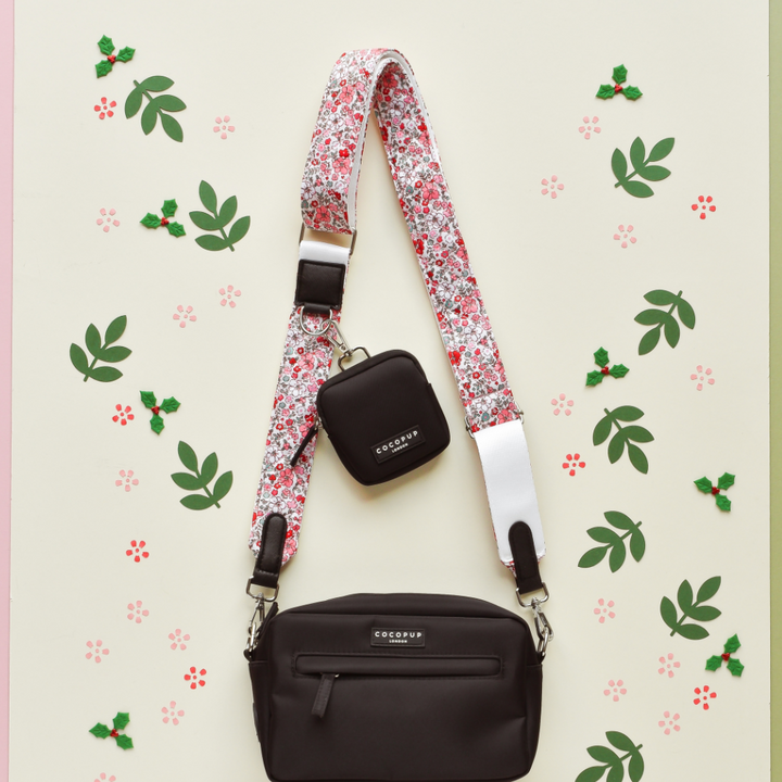 Dog Walking Black Bag Bundle - Quilted Christmas Flowers