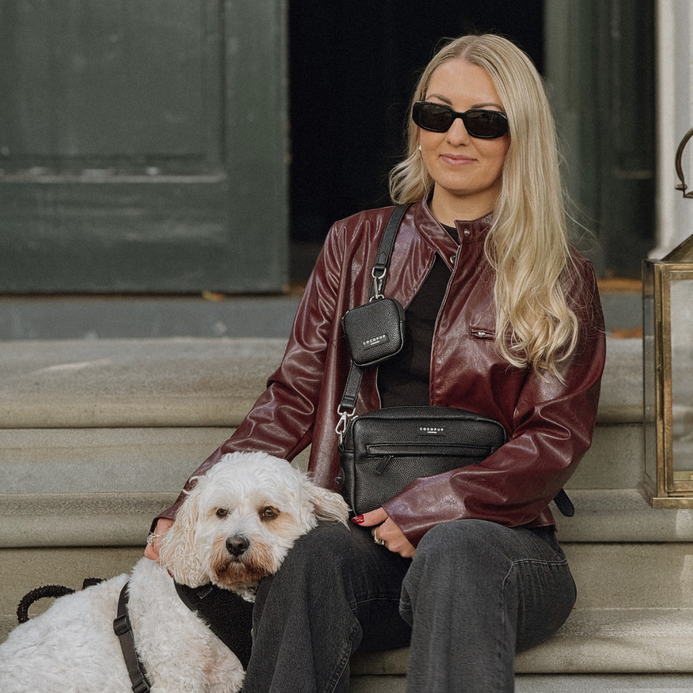 PU Leather Dog Walking Bag Bundle - Black