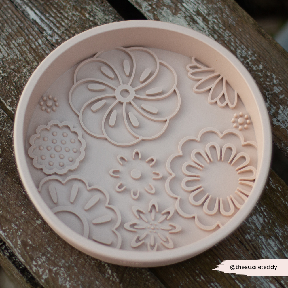 Silicone Slow Feed Dog Bowl - Baby Pink Flowers