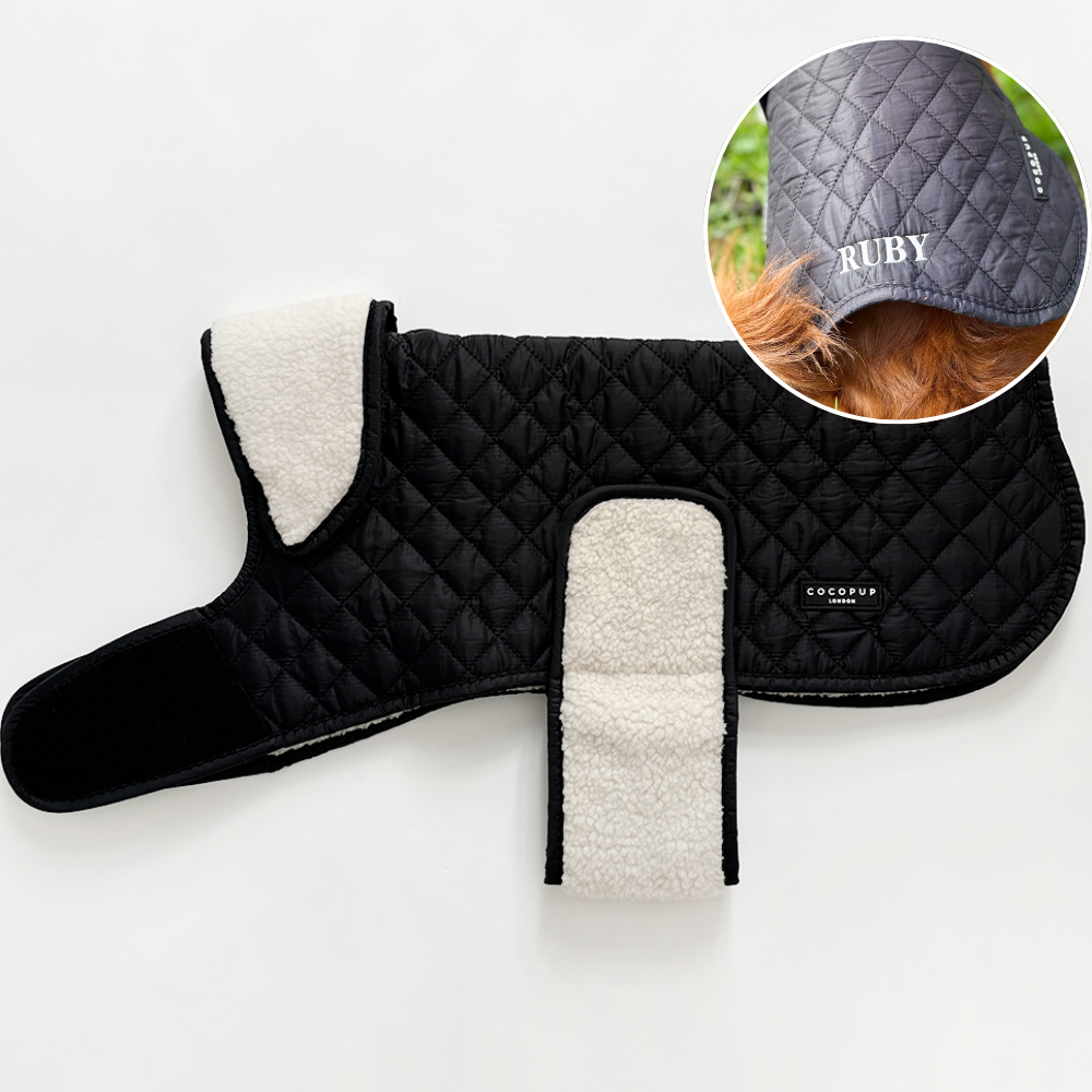 PERSONALISED Quilted Dog Coat - Midnight Black