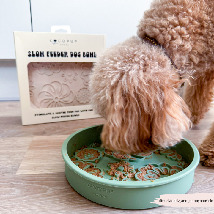 Silicone Slow Feed Dog Bowl - Baby Pink Flowers