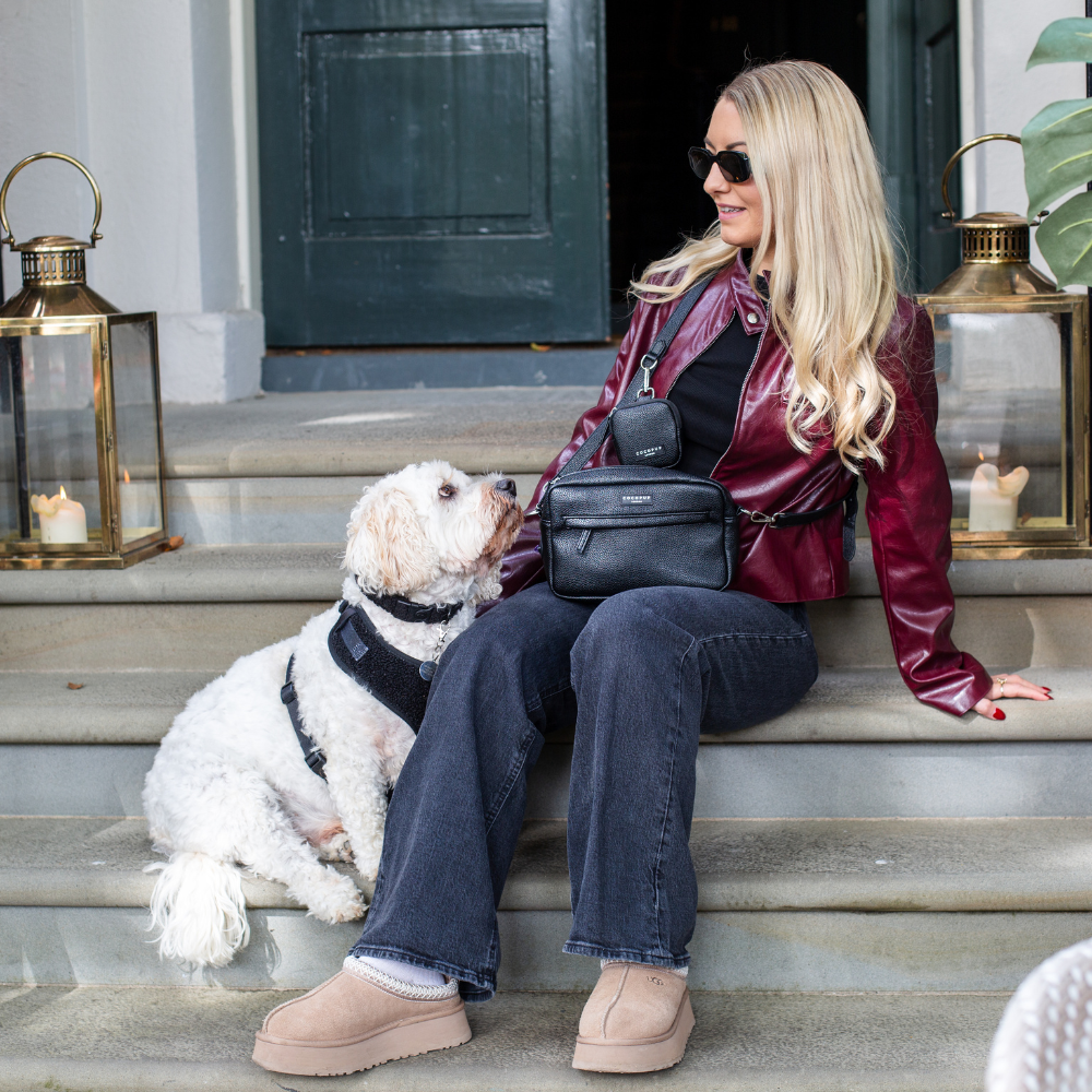 PU Leather Dog Walking Bag Bundle - Black