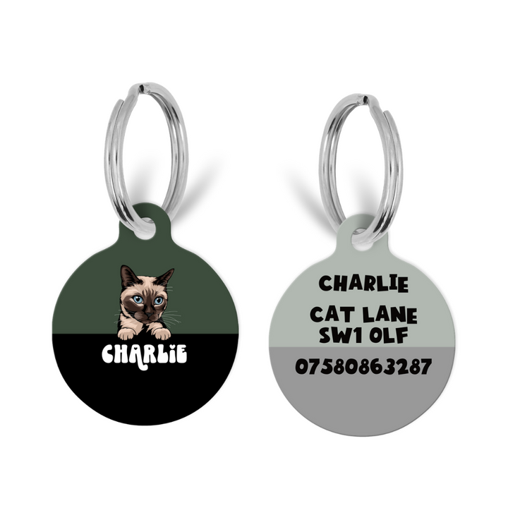 Personalised Cat Cartoon ID Tag - Khaki