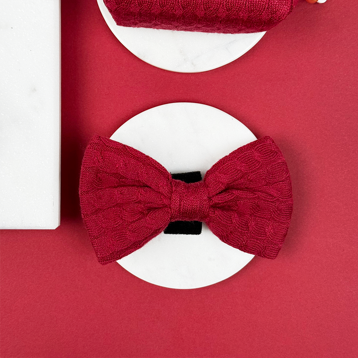 Cable Knit Bow Tie - Mulled Wine
