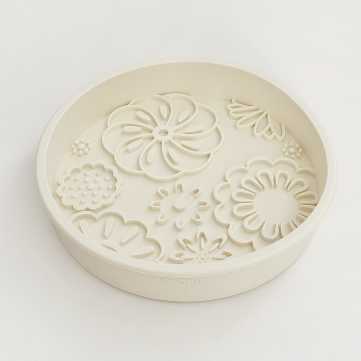 Silicone Slow Feed Dog Bowl - Cream Flowers