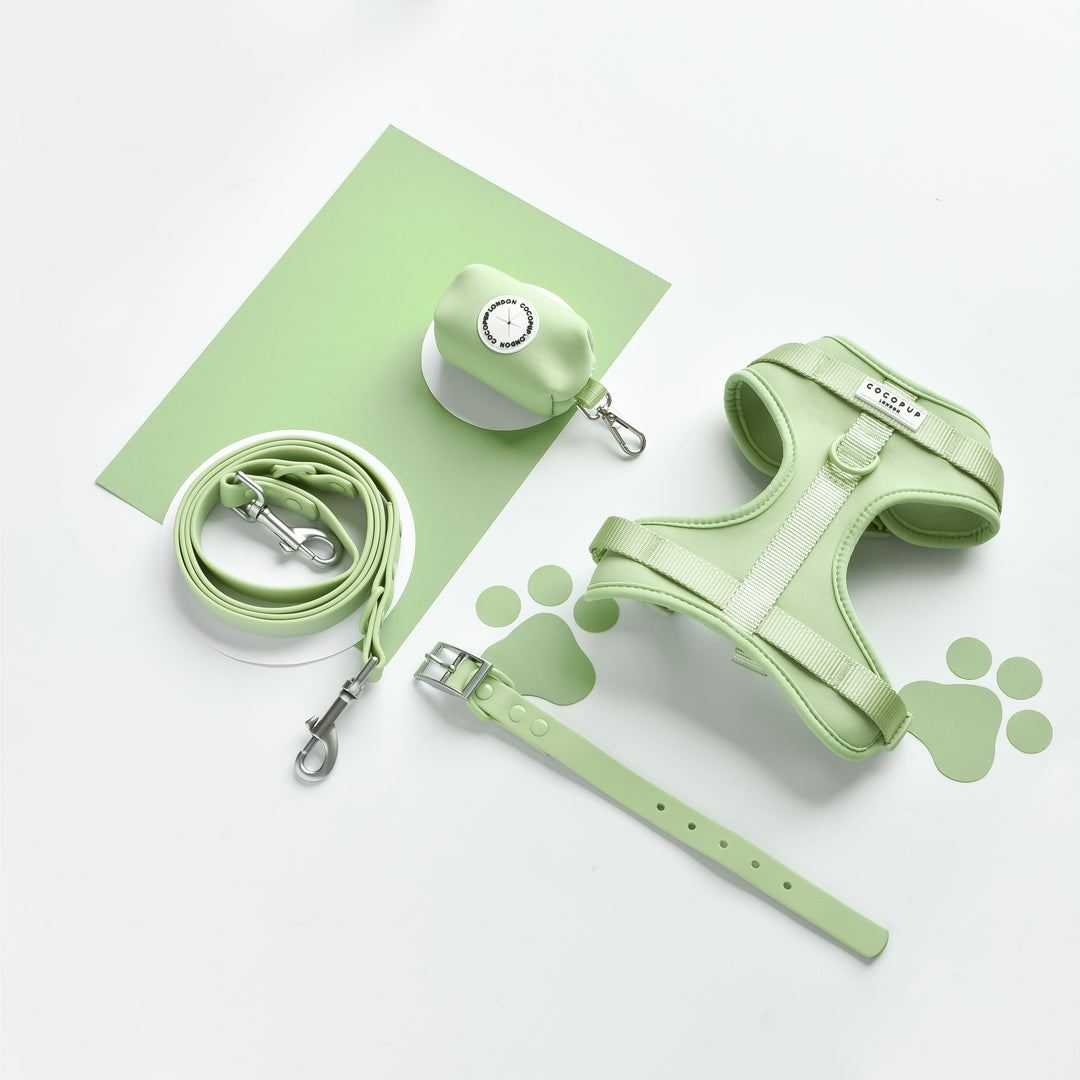 NAKD Adjustable Neck Harness, Lead, Collar & Poop Bag Holder Bundle - Matcha