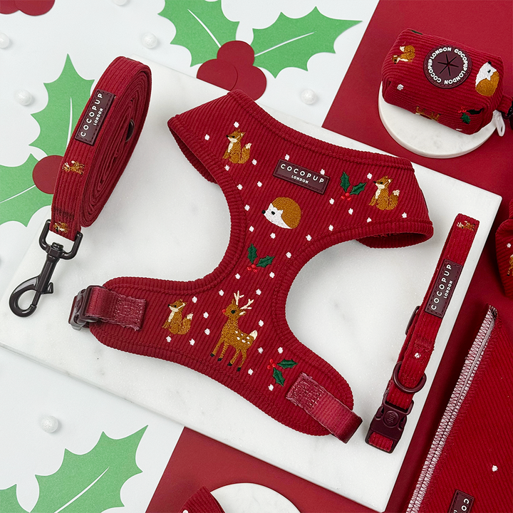 Holly Jolly Trails Adjustable Neck Harness, Lead & Collar Bundle