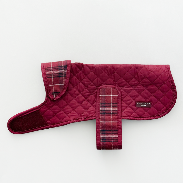 Quilted Dog Coat - Mulberry Plaid