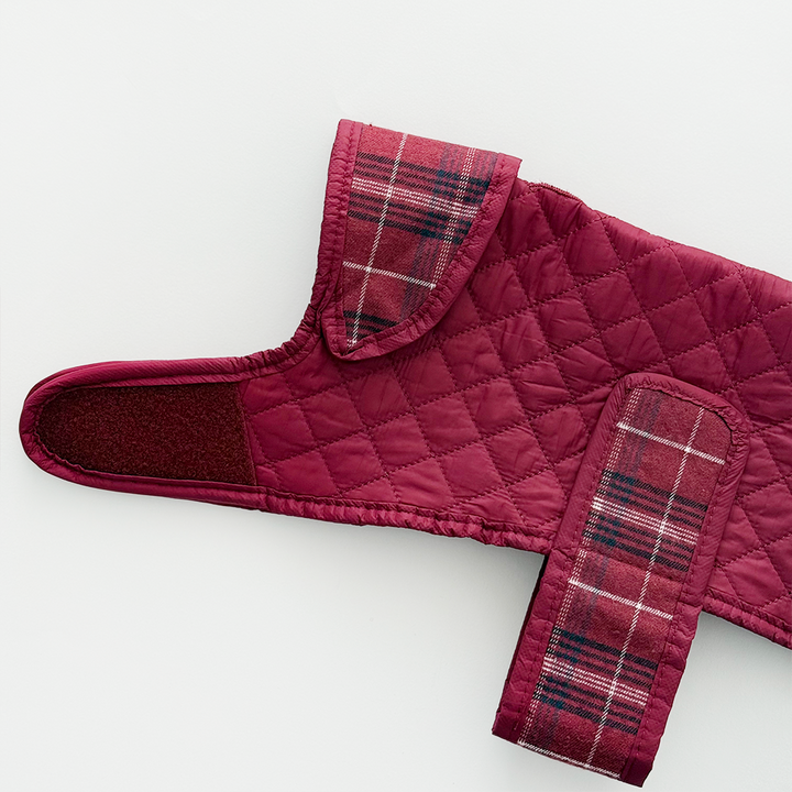 Quilted Dog Coat - Mulberry Plaid