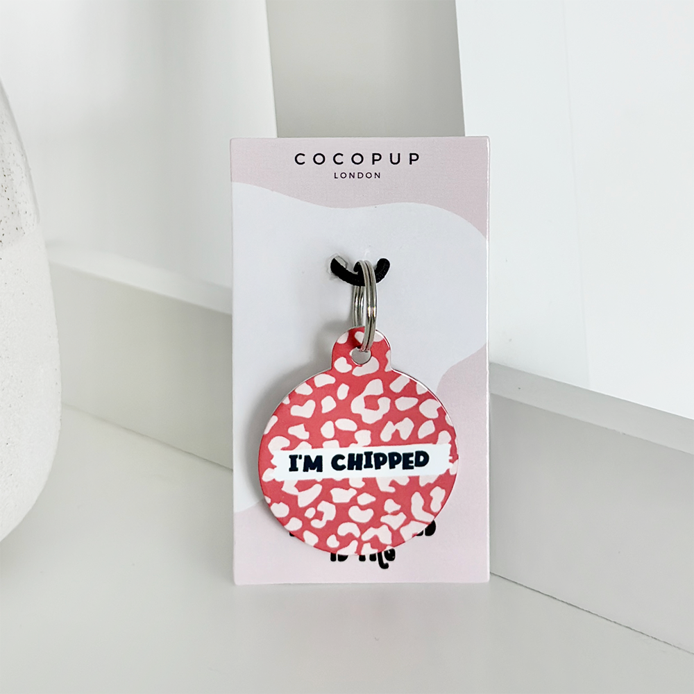 Personalised Text ID Tag - Red and Pink Leopard