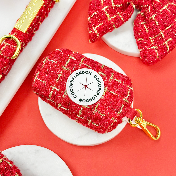 Red Textured Tweed Poop Bag Holder
