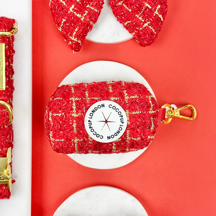 Red Textured Tweed Poop Bag Holder