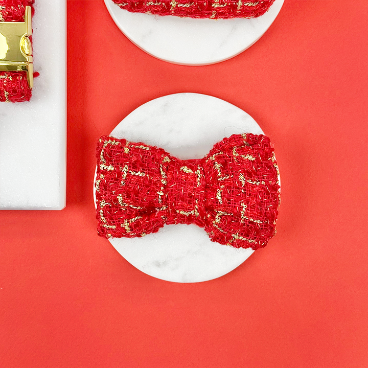 Red Textured Tweed Bow Tie