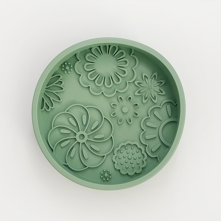 Silicone Slow Feed Dog Bowl - Sage Flowers