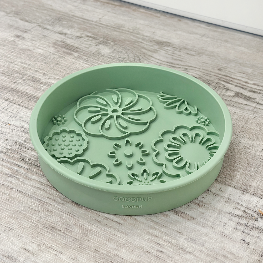 Silicone Slow Feed Dog Bowl - Sage Flowers