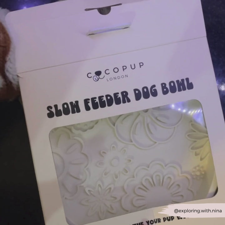 Silicone Slow Feed Dog Bowl - Cream Flowers