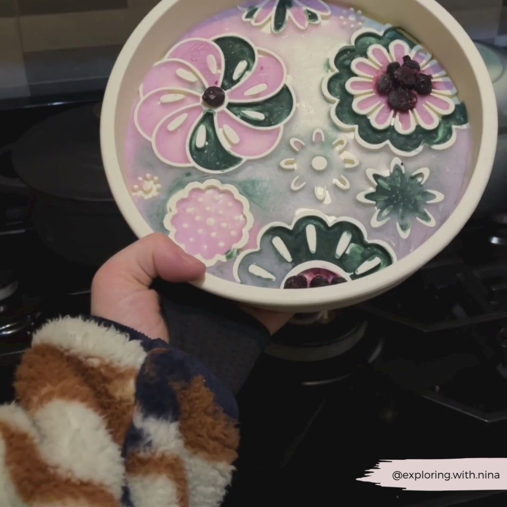 Silicone Slow Feed Dog Bowl - Cream Flowers