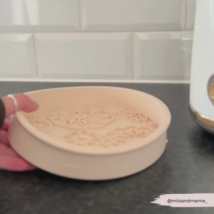 Silicone Slow Feed Dog Bowl - Baby Pink Flowers